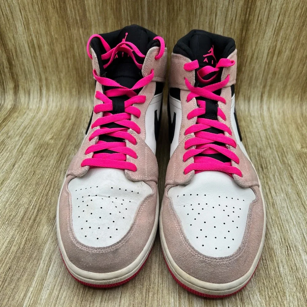 Nike Air Jordan 1 Mid Men's Size 13 Crimson Tint White Black Shoes 852542-801